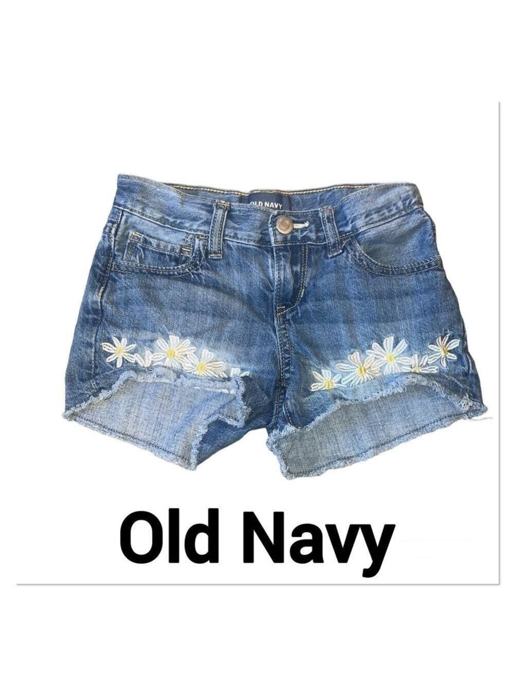 OLD NAVY Daisy Appliqué Adjustable Waist Denim shorts size 7